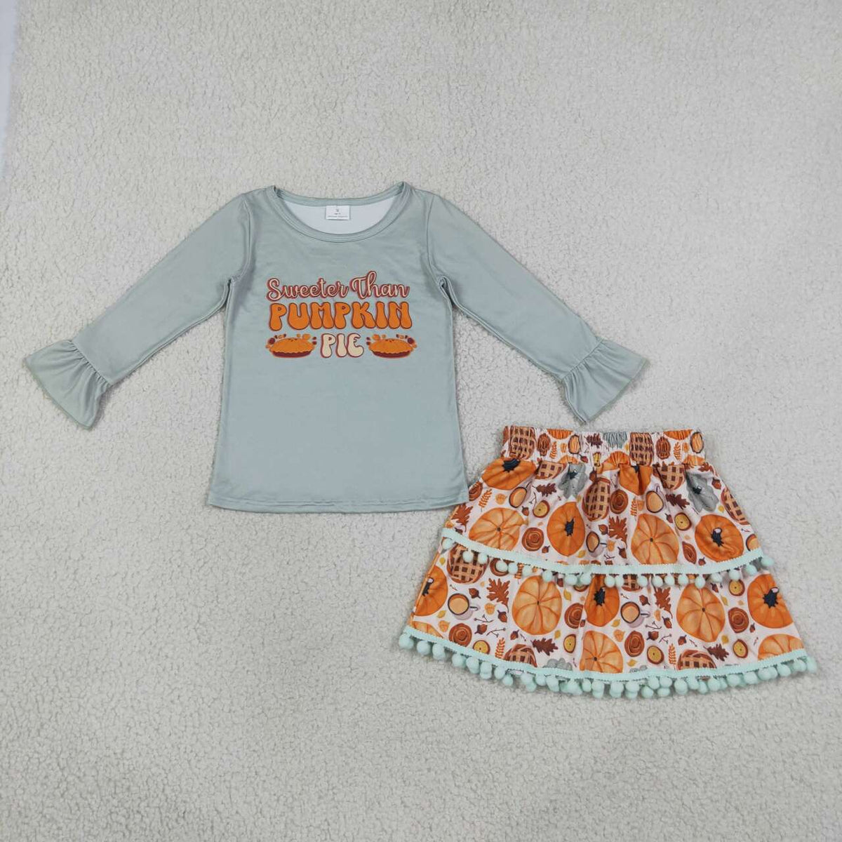 Kids Girls Thankgsgiving Pumpkin Pie Skirt Outfit