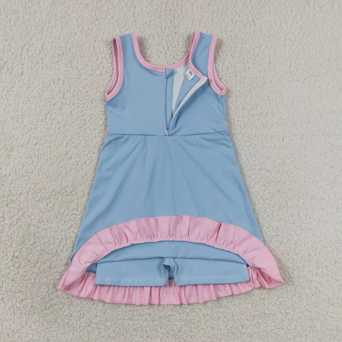 Blue & Pink Girls Sleeveless Scallop Yoga Dress