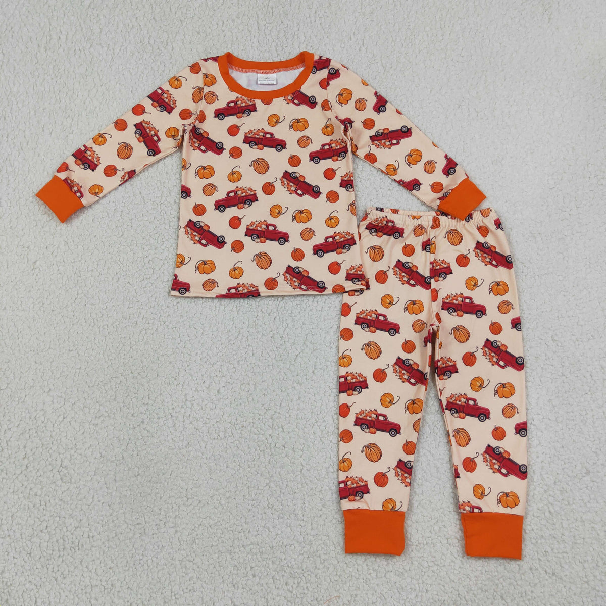 Kids Boys Fall Pumpkin Truck Long Sleeve Pajama Set