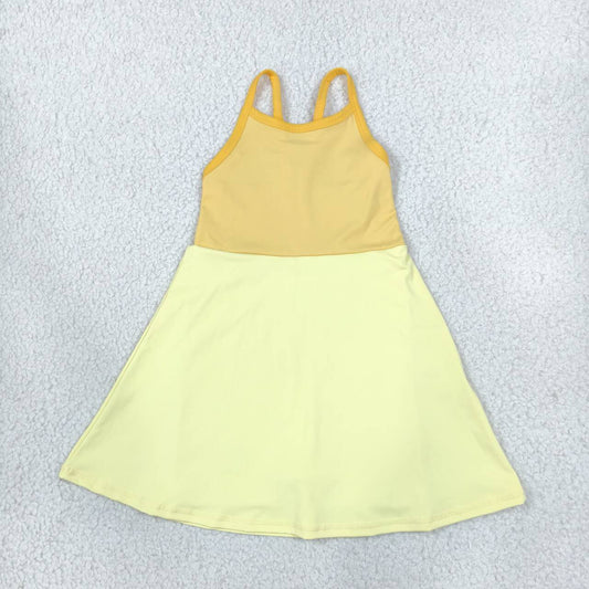 GSD3982 Yellow Cartoon Princess Strap Girls Yoga Knee Length Dress