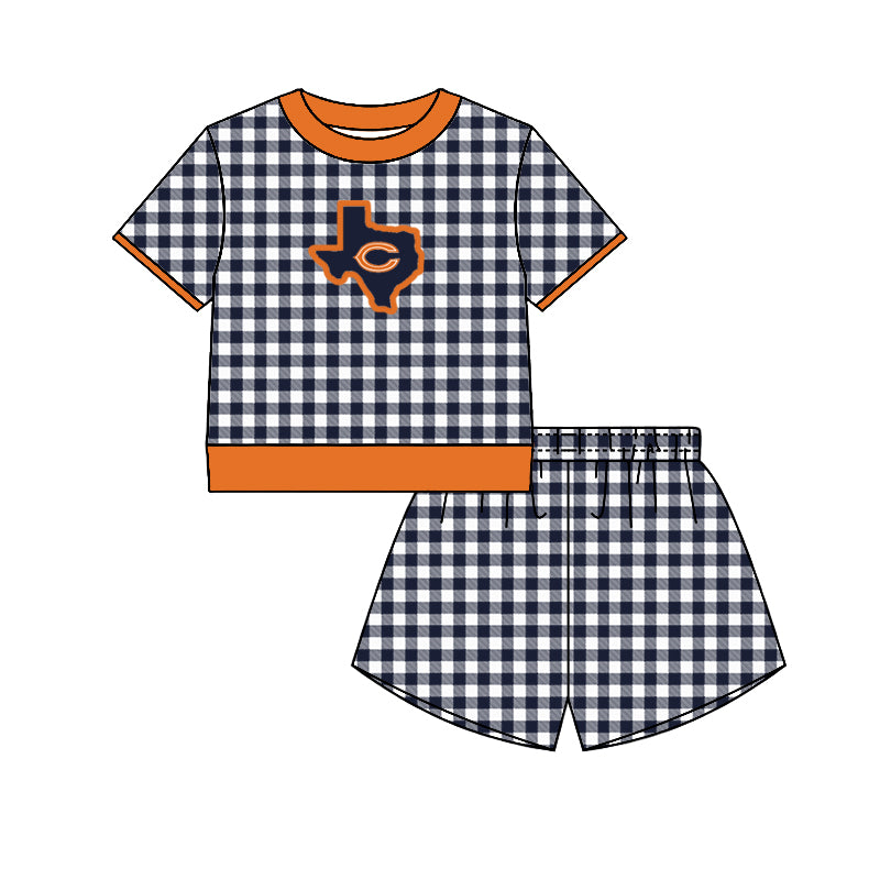 (Custom Design Preorder MOQ 5) Teams Caldwell Hornet Top Navy Checkerd Shorts Mommy and Me Summer Yoga Clothes Set