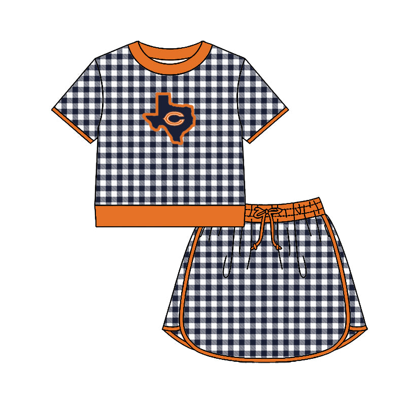(Custom Design Preorder MOQ 5) Teams Caldwell Hornet Top Navy Checkerd Skort Girls Summer Yoga Clothes Set