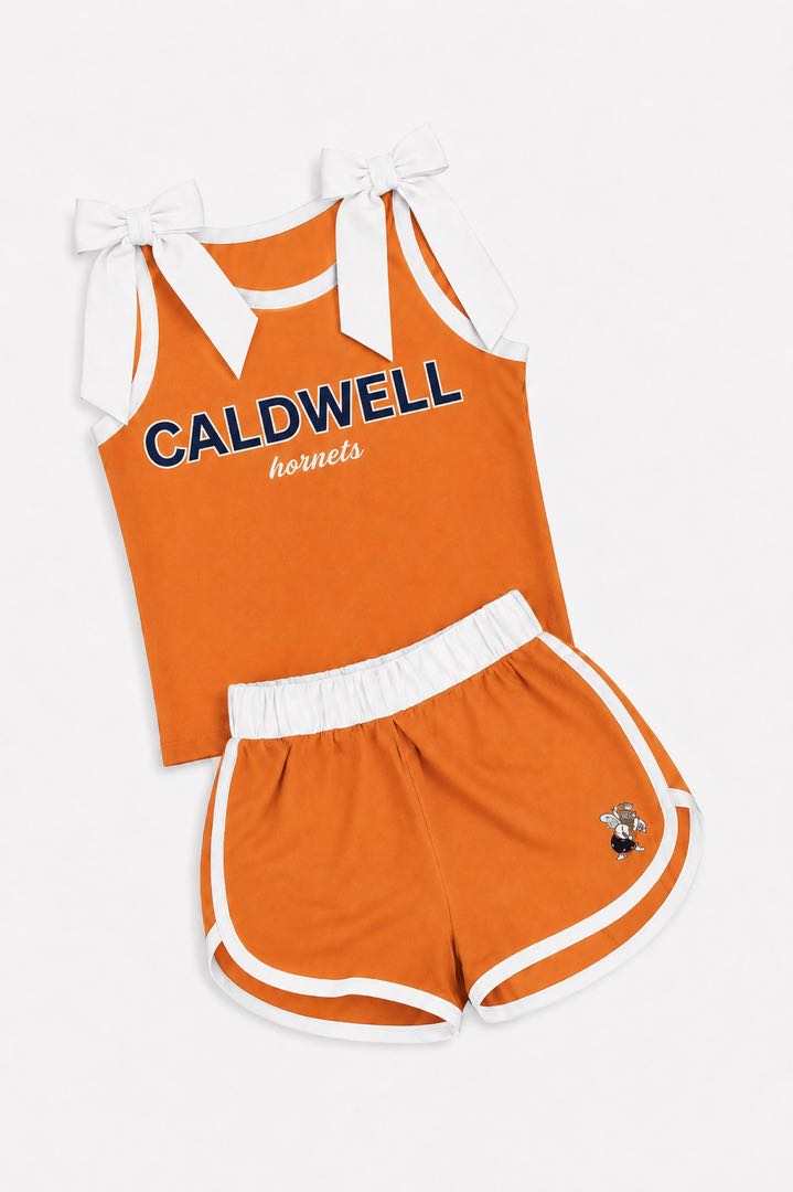 (Custom Design Preorder MOQ 5) Teams Caldwell Hornets White Bows Vest Top Shorts Girls Summer Yoga Clothes Set
