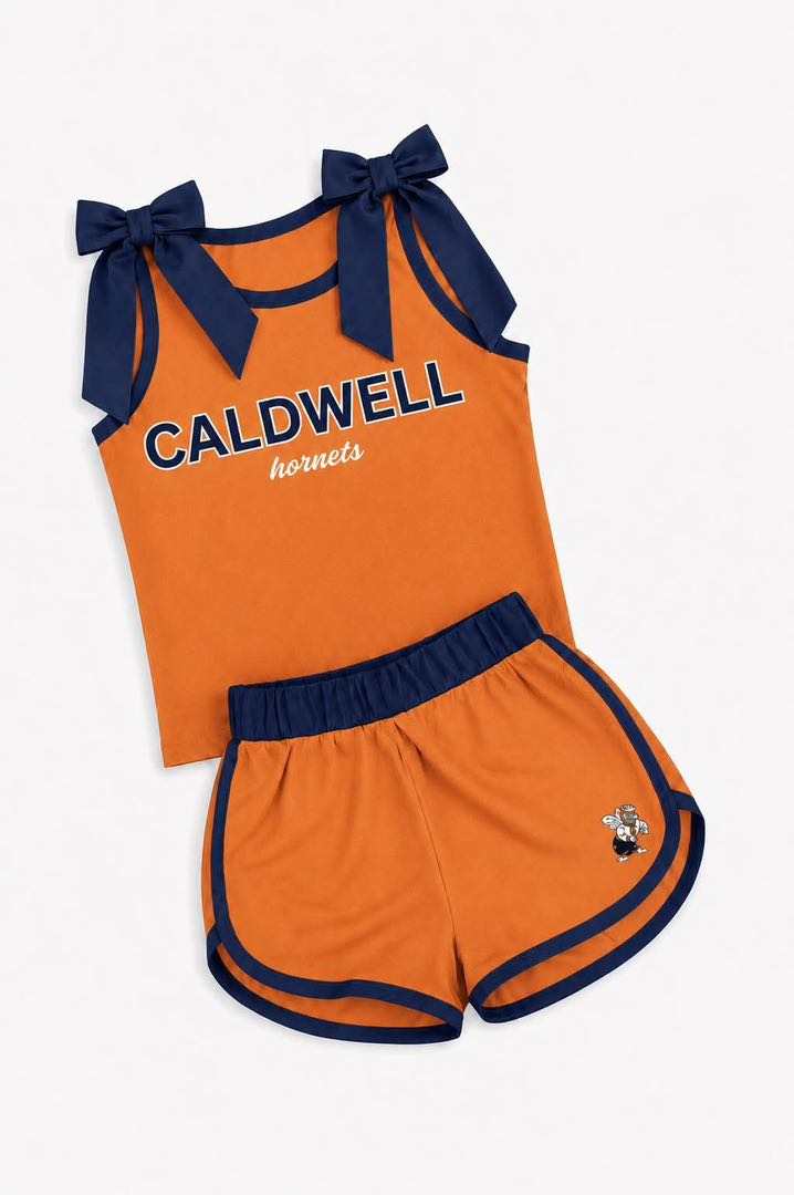 (Custom Design Preorder MOQ 5) Teams Caldwell Hornets Navy Bows Vest Top Shorts Mommy and Me Summer Yoga Clothes Set