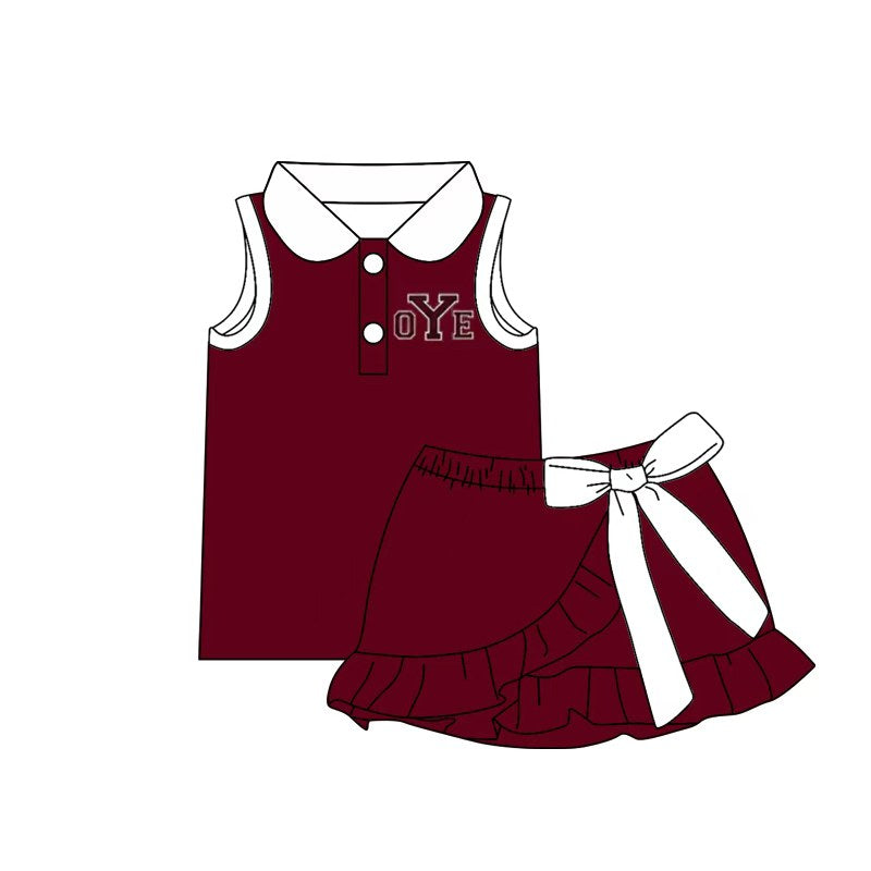 (Custom Design Preorder MOQ 5) Teams Cameron Yoemen Top White Bows Skort Girls Summer Yoga Clothes Set