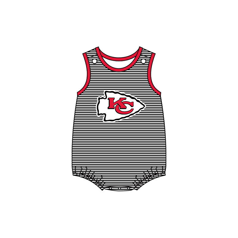 (Custom Design Preorder MOQ 5 ) Teams Chiefs KC Stripes Baby Boys Summer Romper