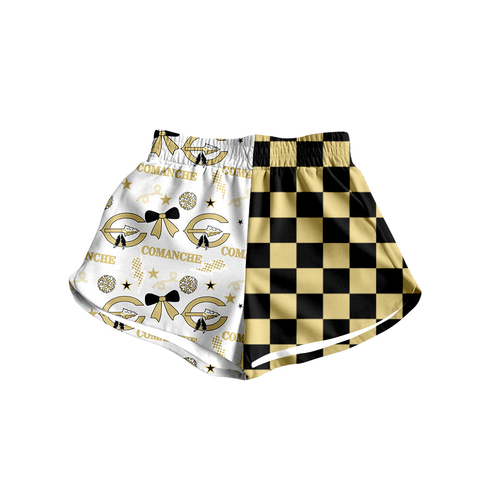 (Custom Design Preorder MOQ 5) Teams Comanche Bows Plaid Print Girls & Woman Sports Bottom Shorts