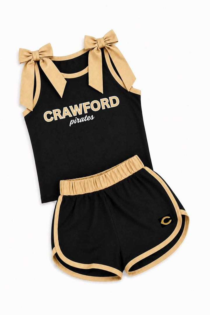 (Custom Design Preorder MOQ 5) Teams Crawford Pirates Gold Bows Vest Top Shorts Girls Summer Yoga Clothes Set
