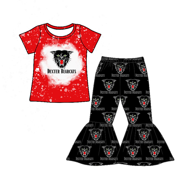 (Custom Design Preorder MOQ 5) Teams Dexter Bearcats Red Top Bell Pants Girls Clothes Set