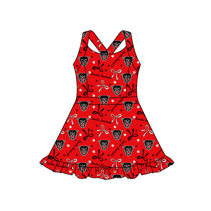 (Custom Design Preorder MOQ 5) Teams Dexter Bearcats Red Bows Girls Summer Yoga Dress