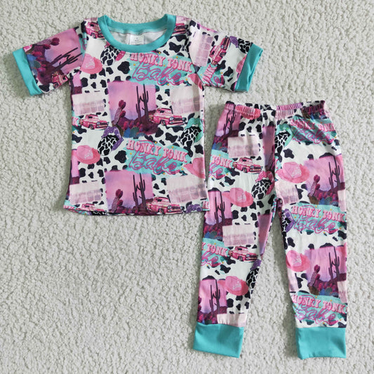 (Promotion) Pink BA Girls short sleeved western print pajamas E11-4