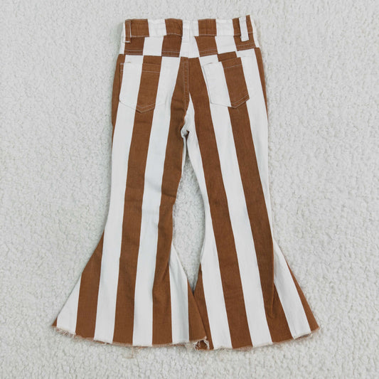 brown stripes girls bell bottom jeans E5-24