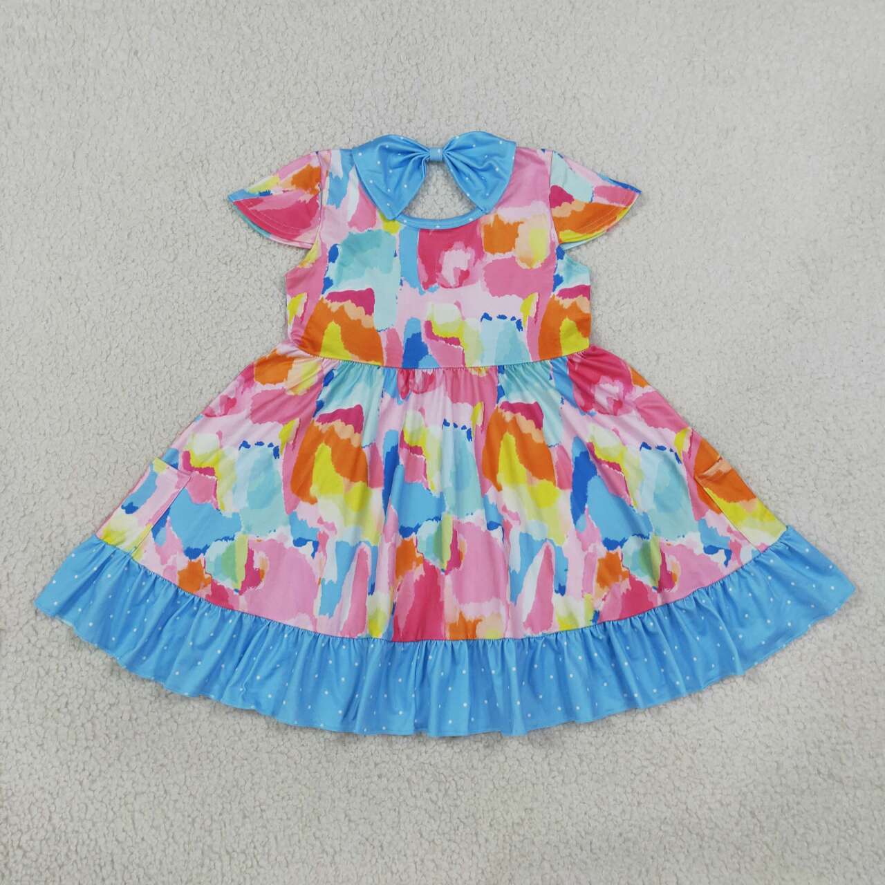 GSD2610 Tie-Dye Print Baby Girls Short Sleeve Knee Length Dresses