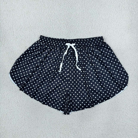 SS0975 Black Dots Print Woman Bottom Yoga Flutter Shorts