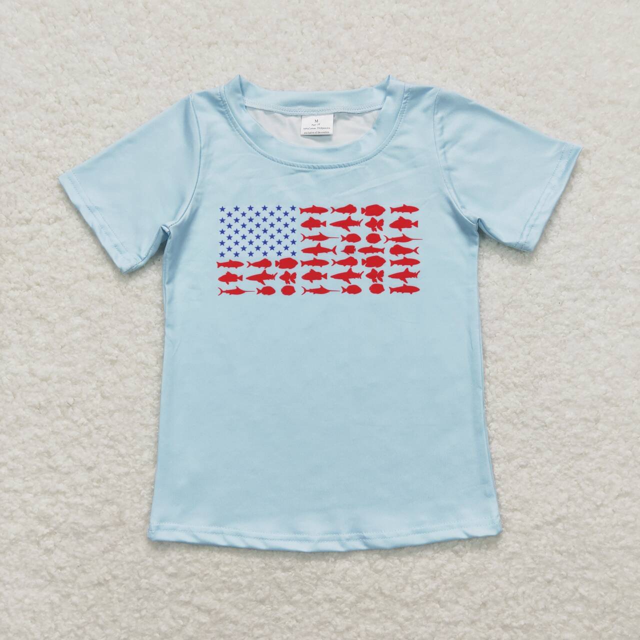 BT0614 Fish Flag Baby 4th of July Tee Shirts Top