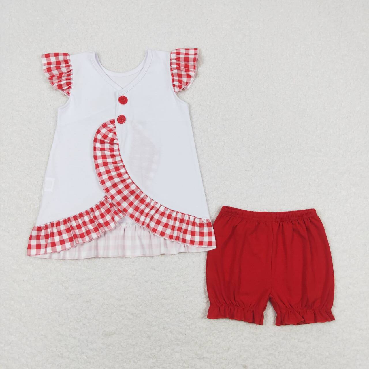 GSSO0662 Flag Tractor Embroidery White Backless Top Red Shorts Girls 4th of July Outfits