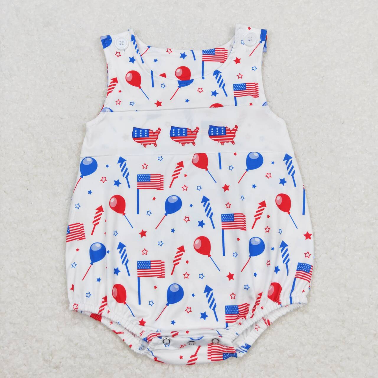 SR1105 Flag Stars Baby Boys 4th of July Sleeveless Romper