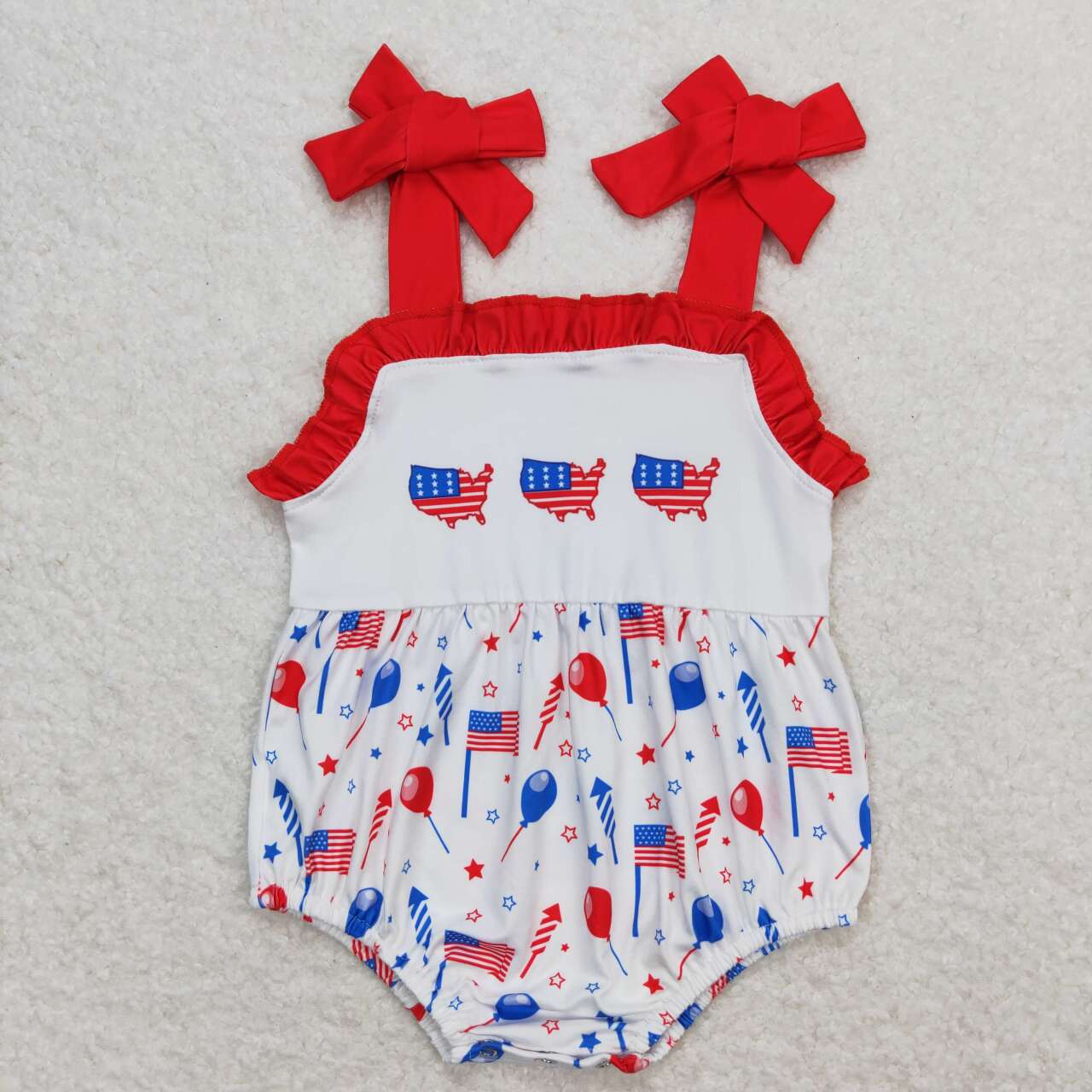 SR1106 Flag Stars Baby Girls 4th of July Strap Romper