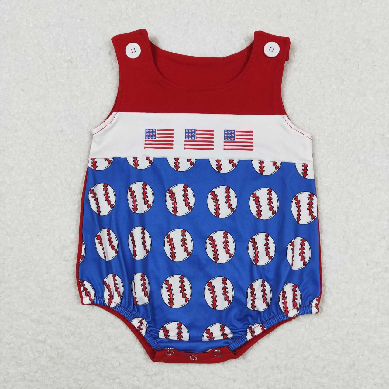 SR1194 Flag Baseball Baby Boys 4th of July Sleeveless Romper