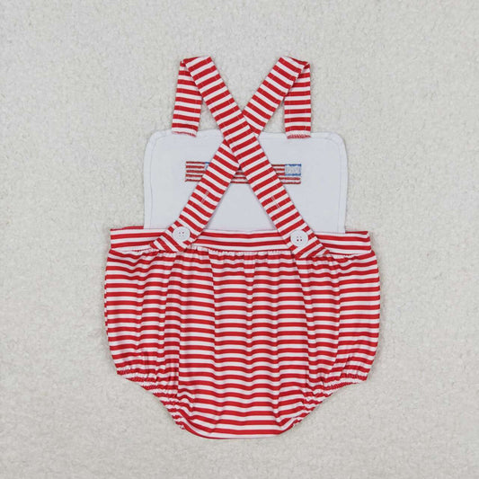 SR1212 Flag Embroidery Stripes Baby Boys 4th of July Strap Romper