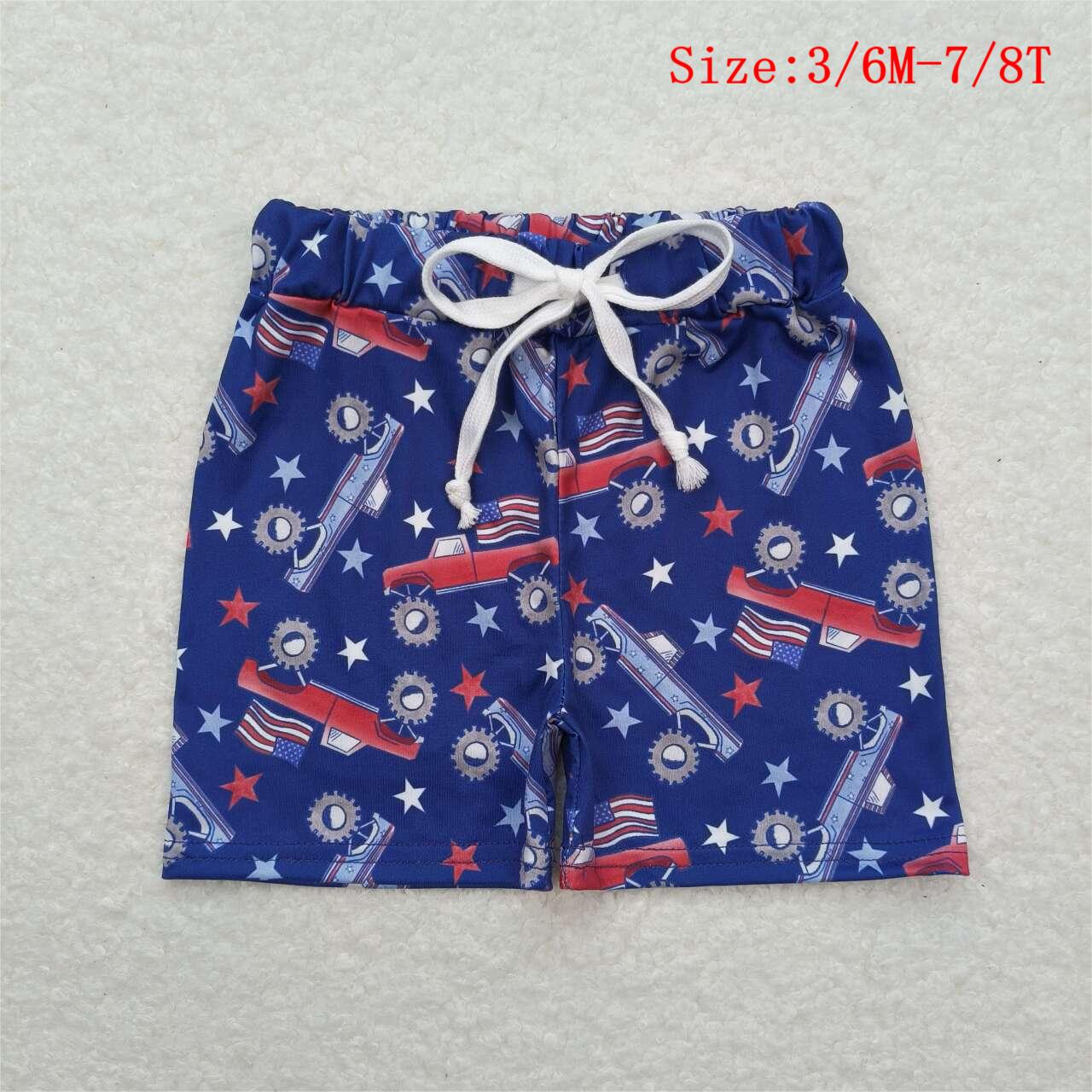 SS0205 Monster Trucks Stars Kids 4th of July Bottom Shorts