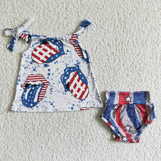 (Promotion)Stars Halter Baby Girls 4th of July Bummie Outfits GBO0042