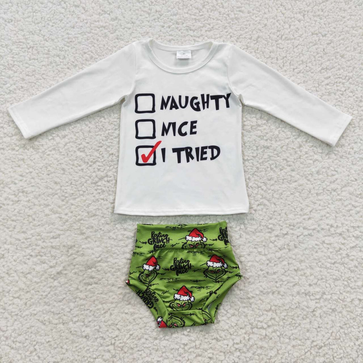 GBO0167 Green Frog White Top Shorts Baby Girls Christmas Bummie Set
