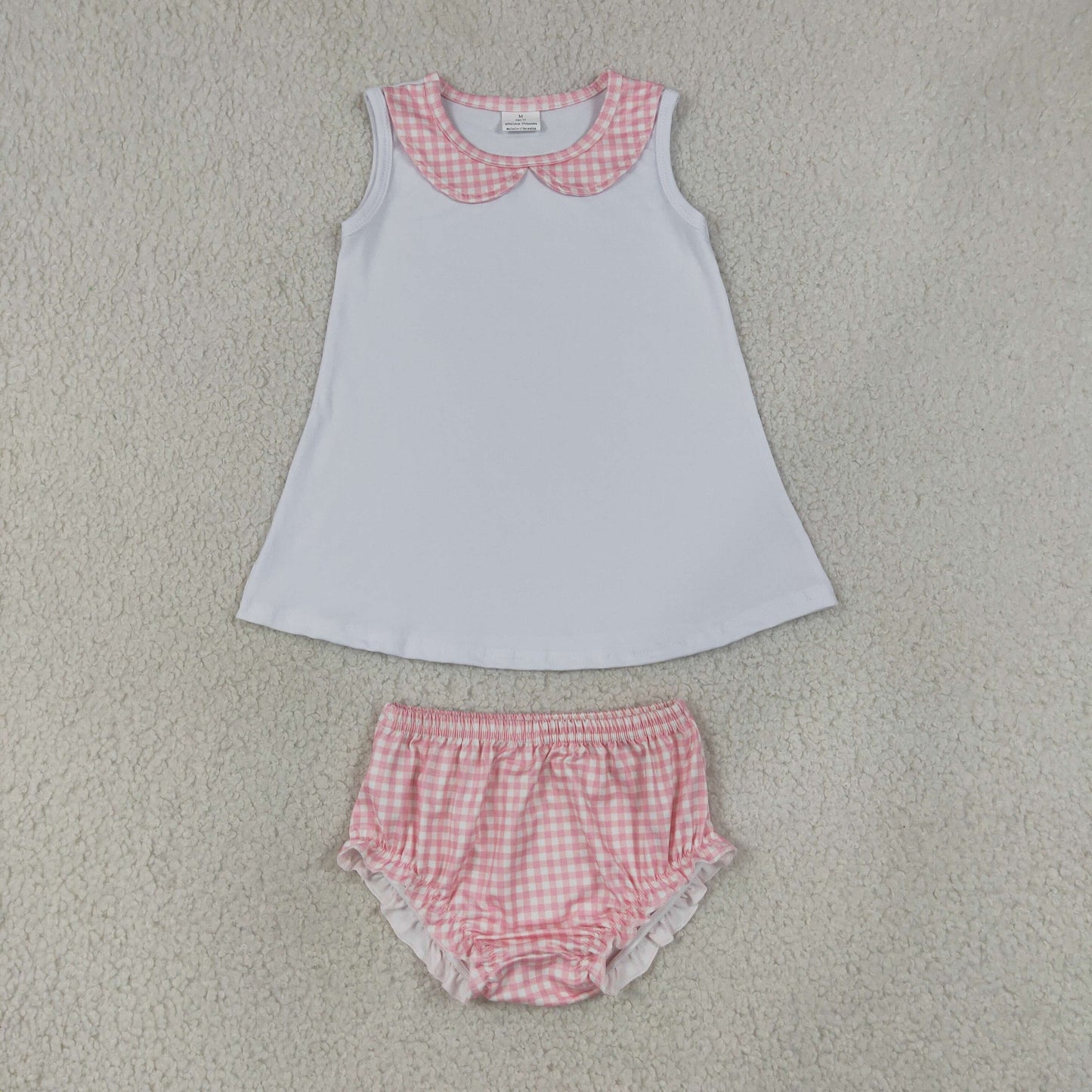 Baby Girls Sleeveless Top With Pink Gingham Bummie Set