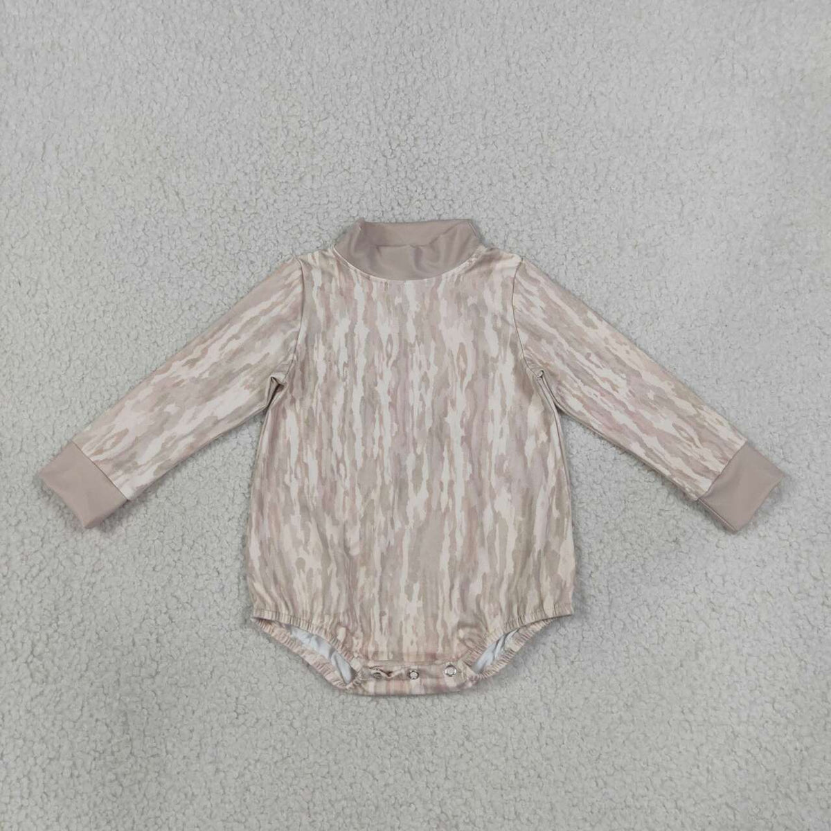 Baby Girls Camo Olive Trim Mock Neck Romper