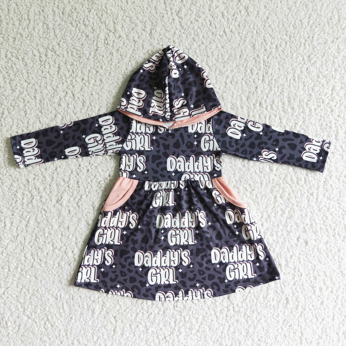 GLD0002 Daddy's Girl Leopard Print Girls Hoodie Pockets Dress