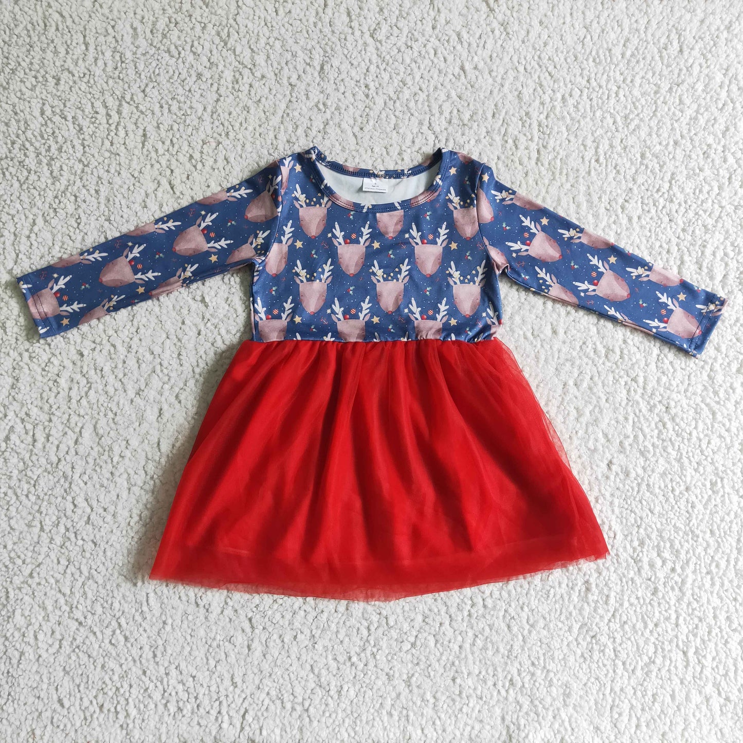 Girls Christmas reindeer print tulle dress GLD0106