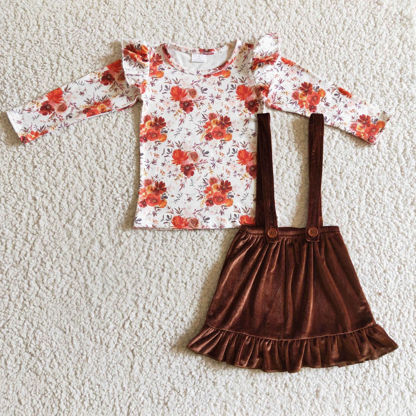Girls fall suspenders velvet skirt outfit GLD0141