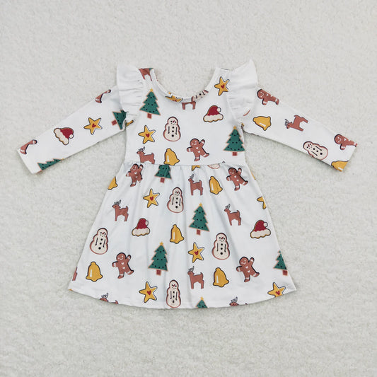 Sibling Baby Girls Gingerbread Candy Cane Christmas Ruffle Knee Length Dresses