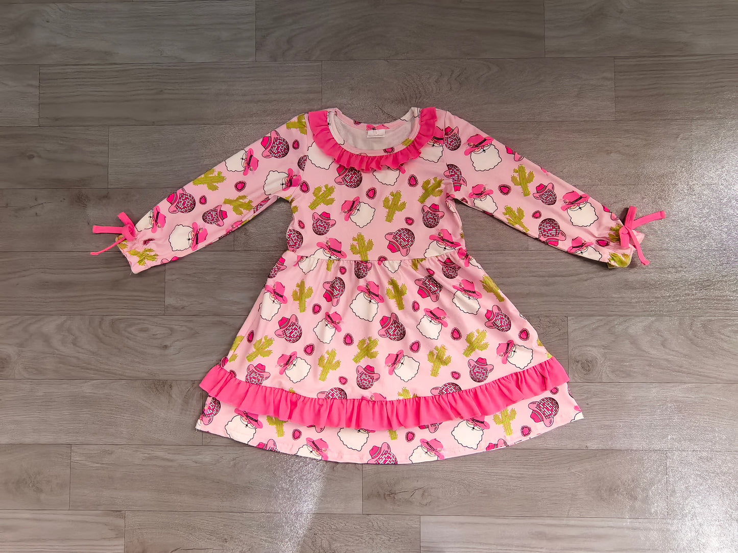 Preorder Kids Girls Cowgirl Christmas Santa Long Sleeve Dress