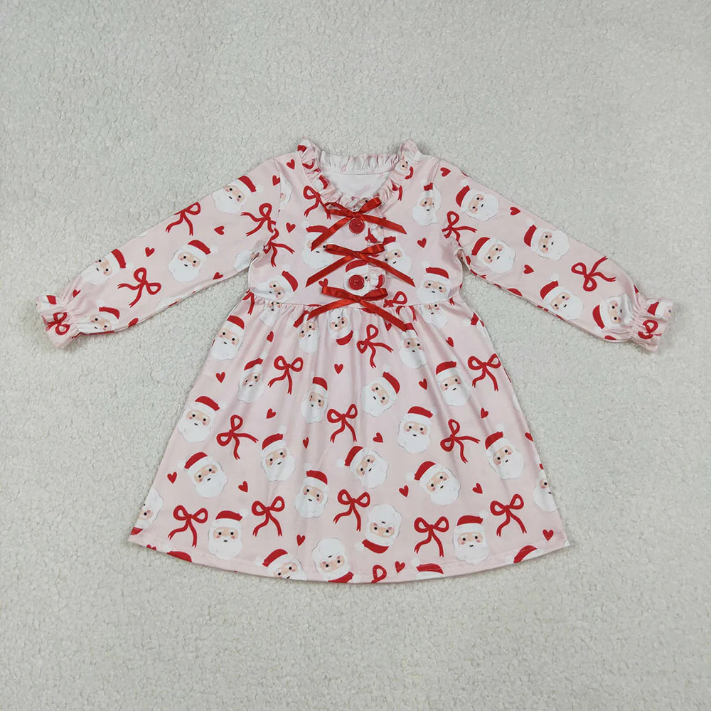 Sibling Baby Girls Bows Santa Button Tunic Leggings Christmas Clothes Set Knee Length Dress