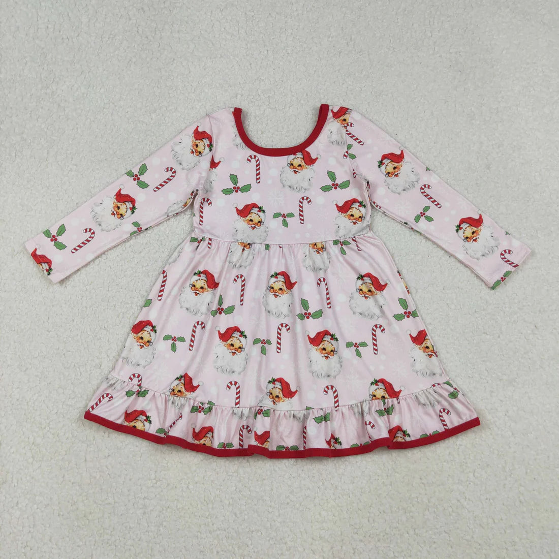 Baby Girls Christmas Santa Holly Candy Caone Long Sleeve Dress