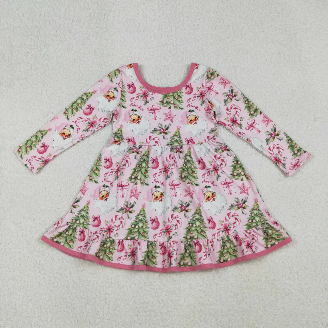 Baby Girls Santa Candy Cane Christmas Trees Ruffle Knee Length Dresses