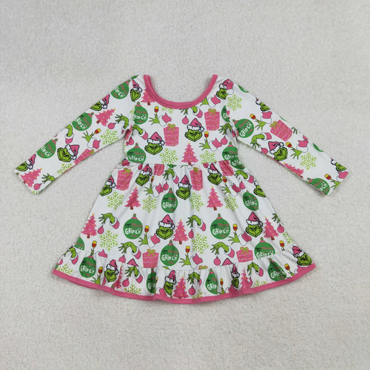 Sibling Baby Girls Grin Trees Lights Christmas Long Sleeve Dress