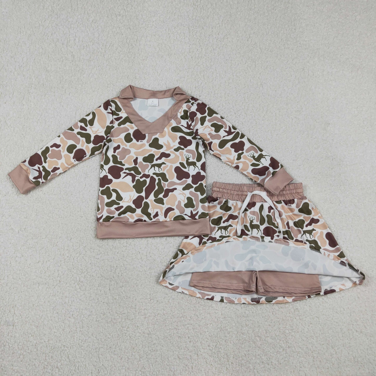 Sibling Baby Girls Southern Camo Long Sleeve Top Skirt Shorts Clothes Sets
