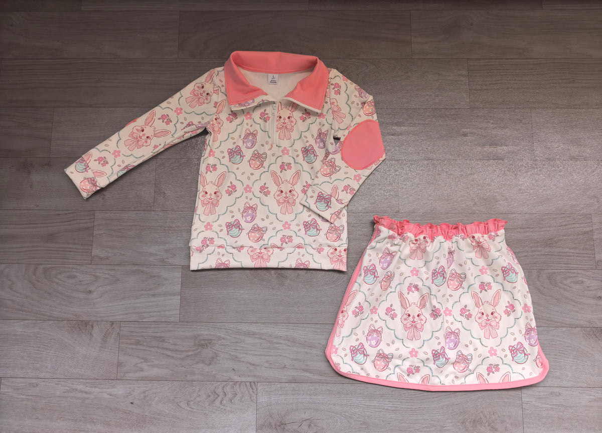 Kids Girls Easter Rabbit Egg Pullover Top Skort Outfit