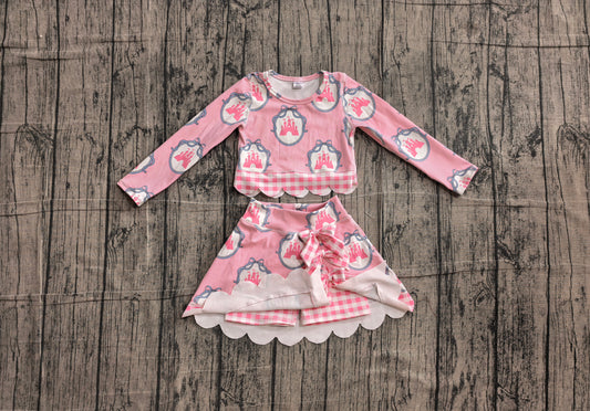4.16 GLD1601 Preorder Castle Bows Long Sleeve Top Skirts Girls Scallop Yoga Clothes Set