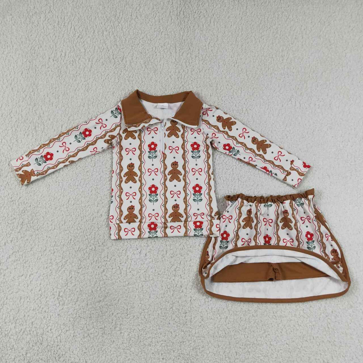 Green Frog Friends Holly Pink Print Zipper Pullover Top Skort Girls Christmas Clothes Set Sister Wear