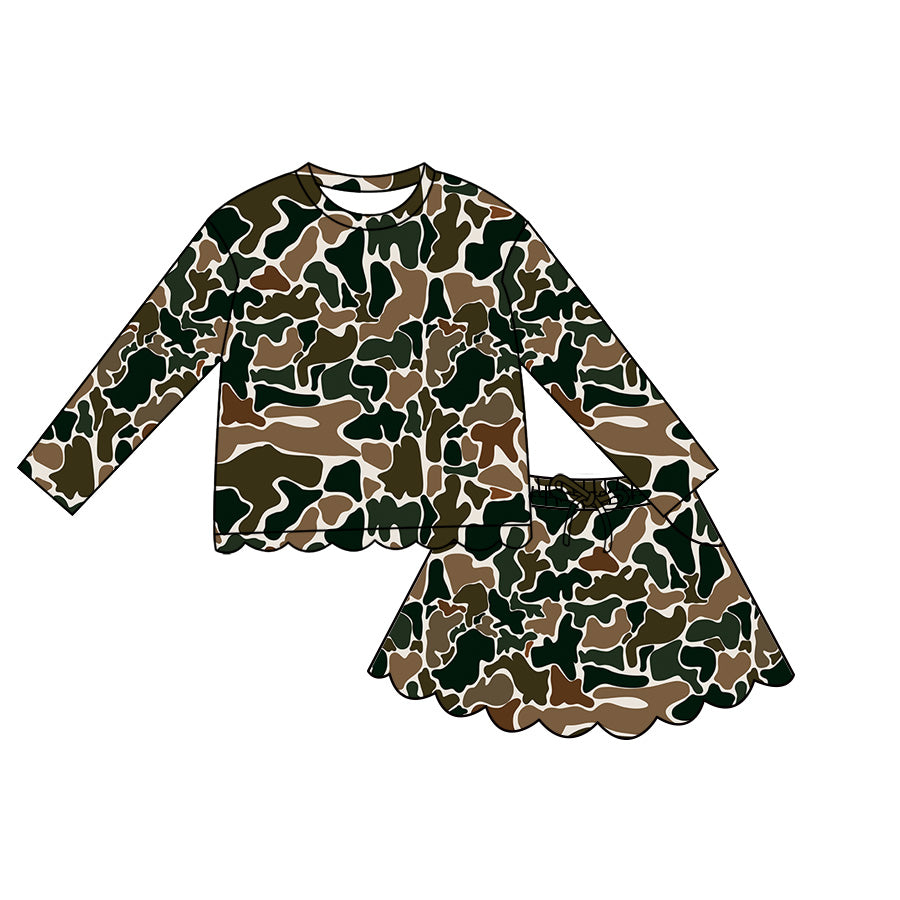 4.29 GLD1617 Brown Camo Long Sleeve Top Skirts Girls Scallop Outfits Preorder