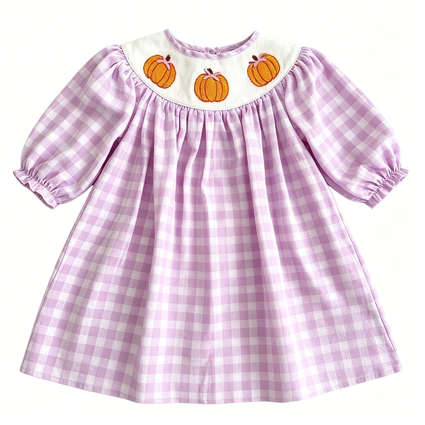 6.19 Baby Girls Pumpkin Purple Gingham Short Sleeve Dress Preorder