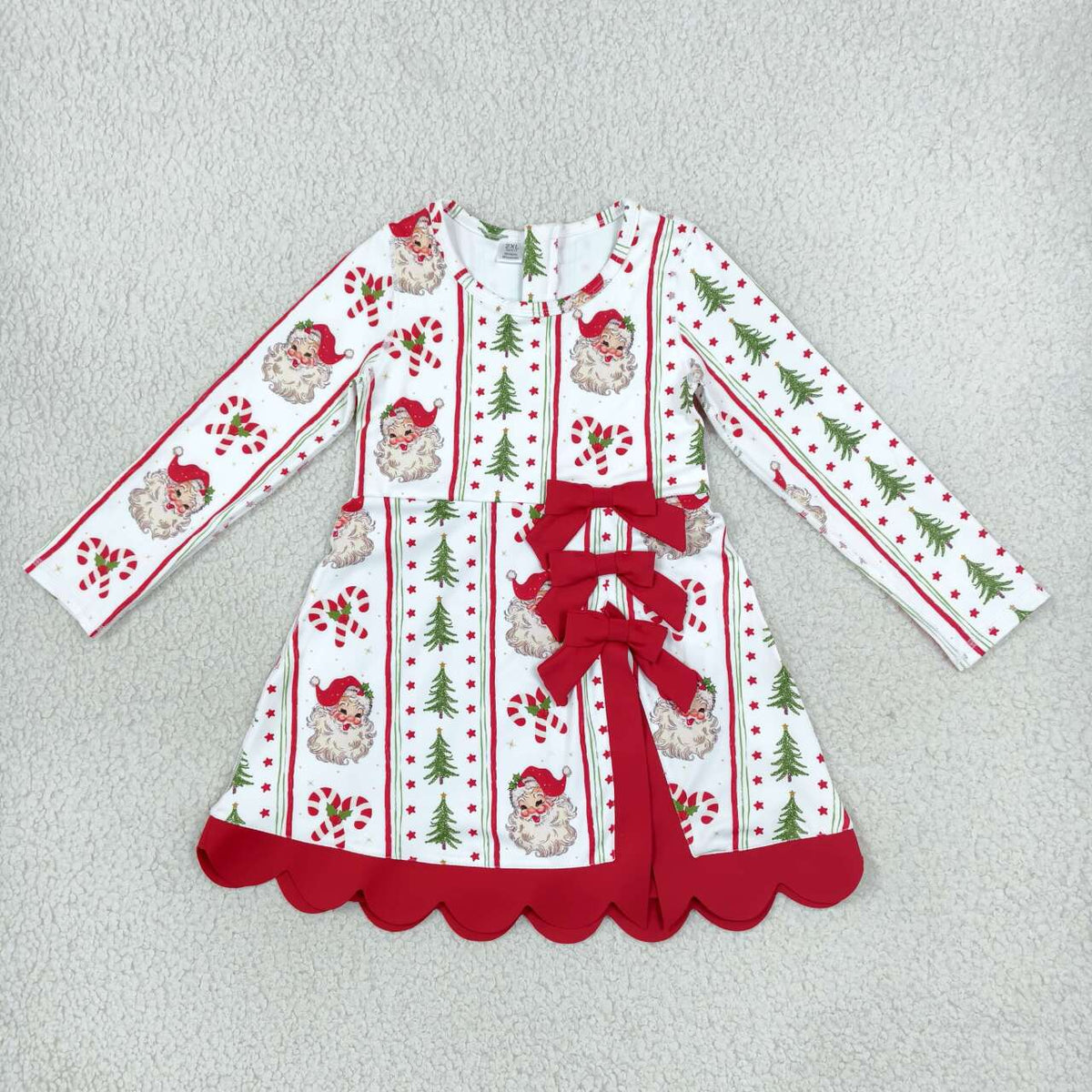 Baby Girls Christmas Santa Long Sleeve Active Dress With Bow