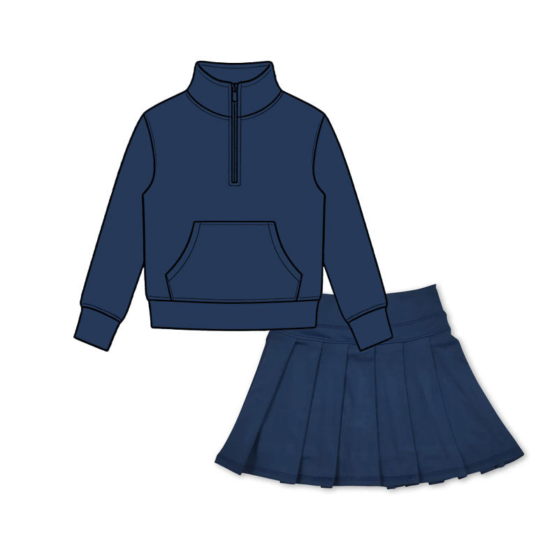 6.30 Preorder Girls Navy Quarter Zip Pullover & Pleated Skort 2 Piece Active Outfit