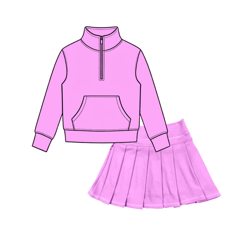 6.30 Preorder Girls Pink Zip Pullover & Pleated Skort 2 Piece Active Outfit