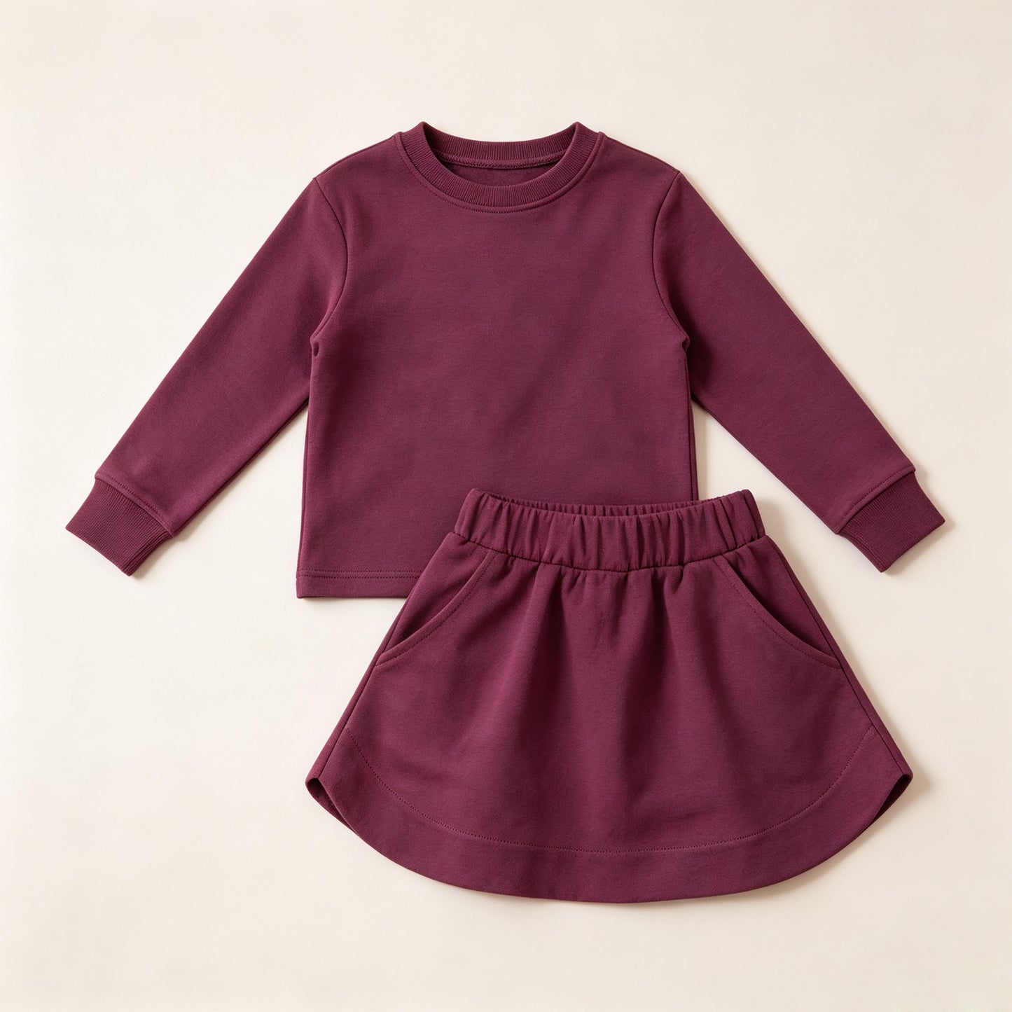 7.20 GLD1697 Preorder Plum Cotton Long Sleeve Top Skort Girls Fall Clothes Set
