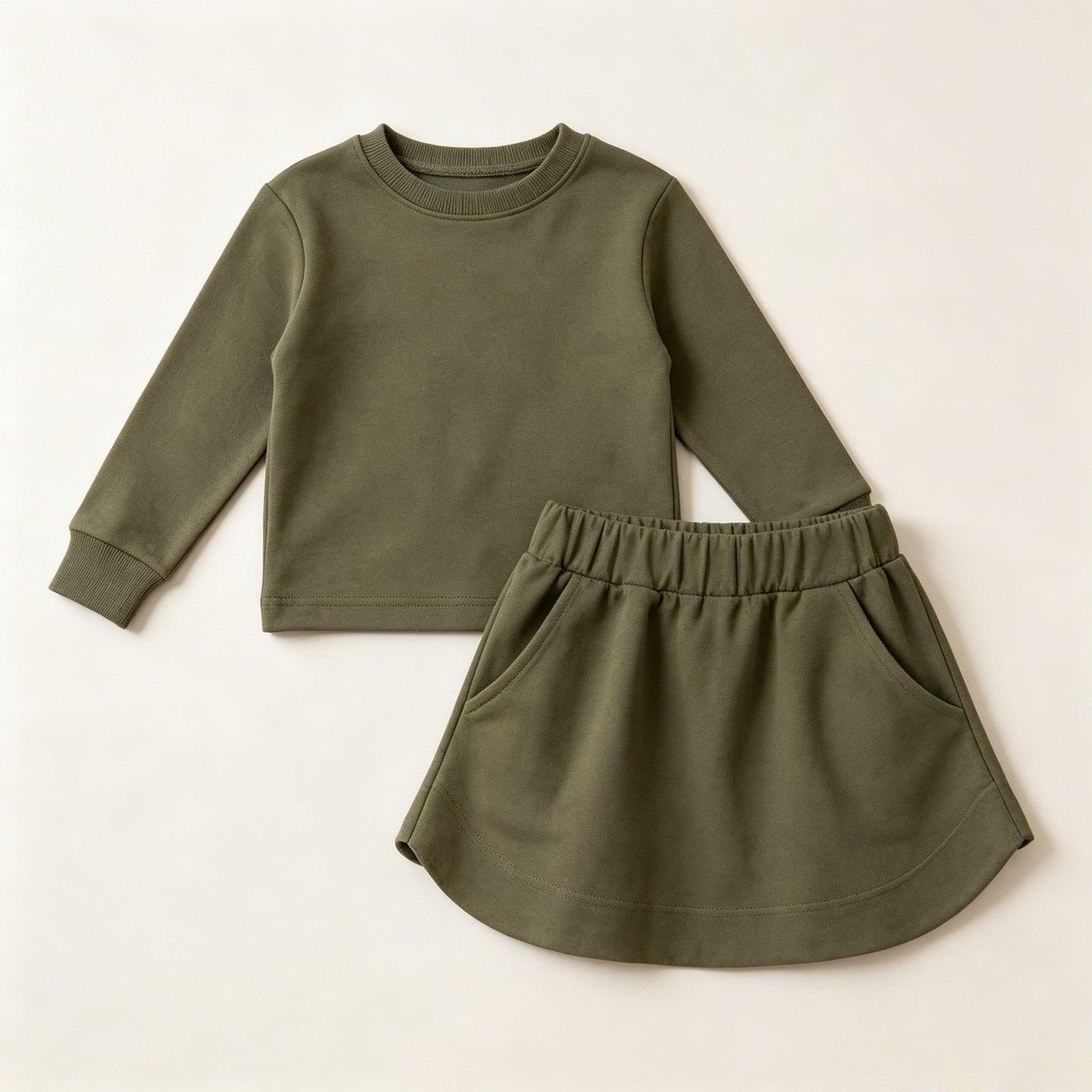 7.20 GLD1698 Preorder Green Cotton Long Sleeve Top Skort Girls Fall Clothes Set