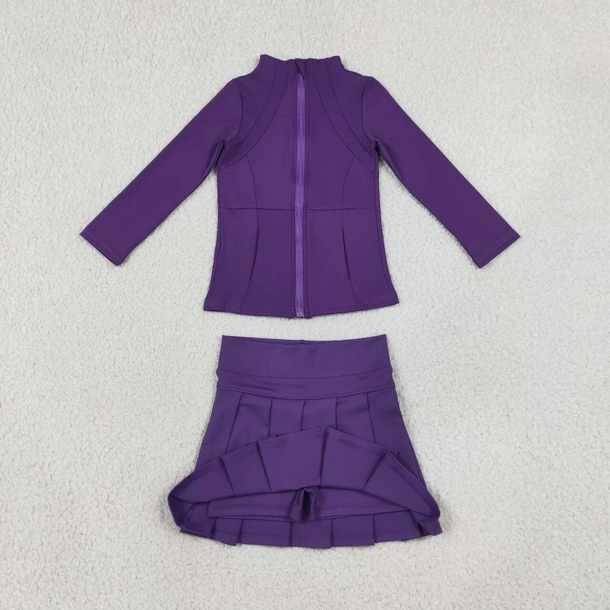 GLD1704 Purple Zipper Top Skort Girls Yoga Clothes Set